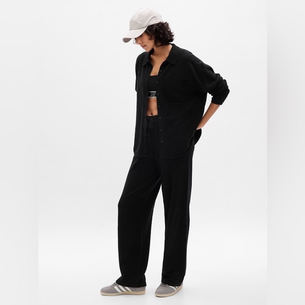 GAP | CashSoft Big Shirt Black Knit Button Down M Petite